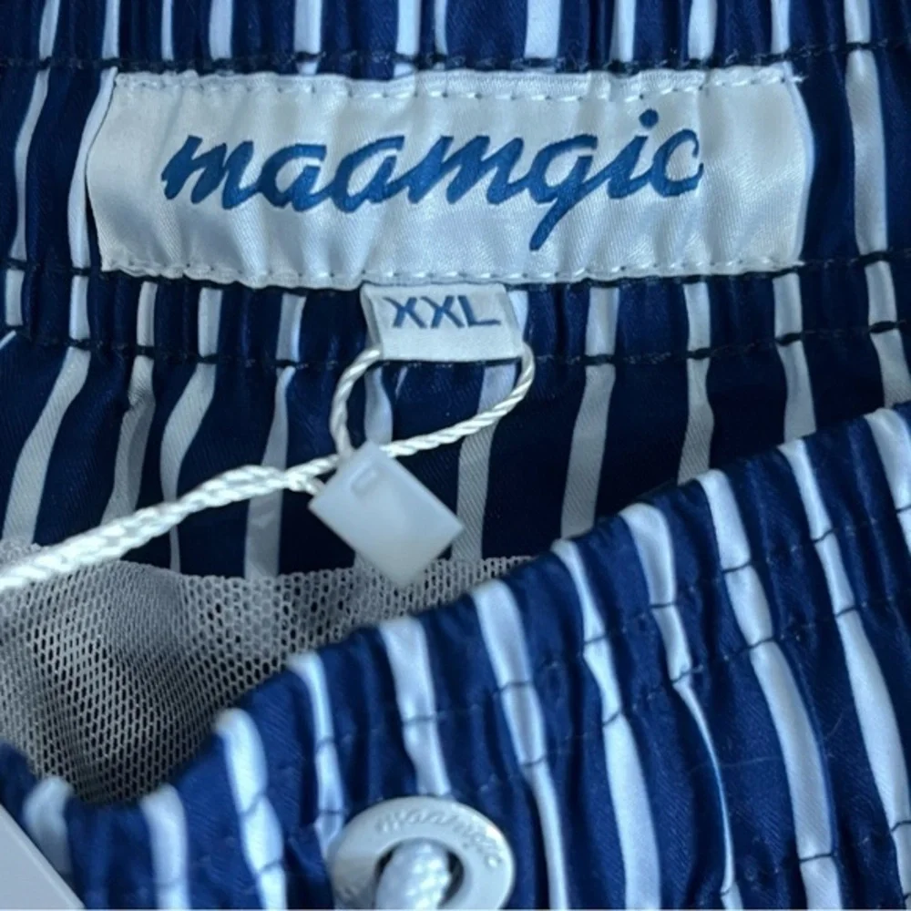 Maamgic Mens Swim Trunks Mesh Lining Navy Blue XXL Elastic‎ Waist Drawstring NWT